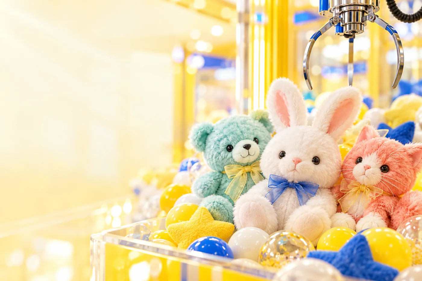 うさぎとくまのぬいぐるみとクレーンのイメージ
